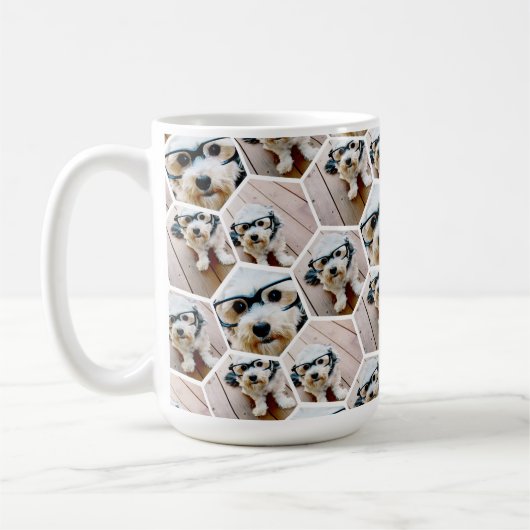 4フォトコラージュ – 六角ファンキー模様 コーヒーマグカップ (左)