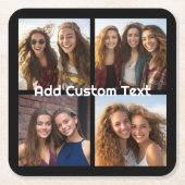 4フォトコラージュ – 背景色を変更できる スクエアペーパーコースター (正面)