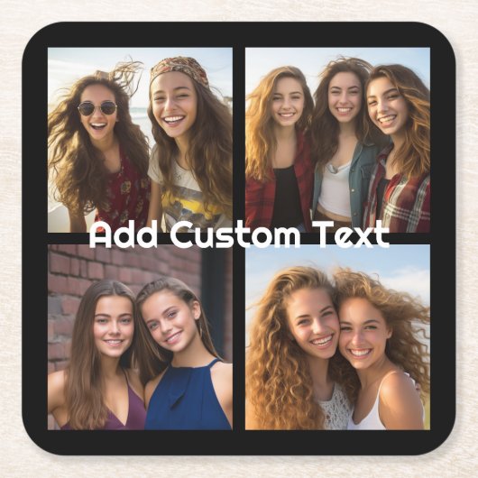 4フォトコラージュ – 背景色を変更できる スクエアペーパーコースター (正面)