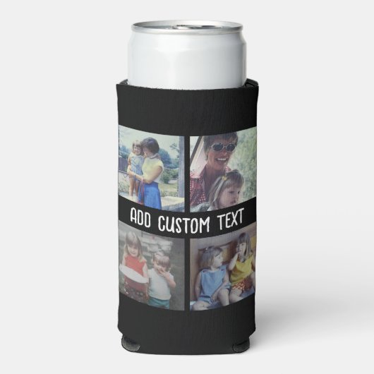 4フォトコラージュ – 背景色を変更できる スリム缶クーラー (Seltzer正面)