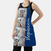 4フォトコラージュ – 青（白いスクリプト名） エプロン (インサイチュ)