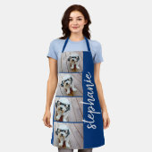 4フォトコラージュ – 青（白いスクリプト名） エプロン (着用した状態)