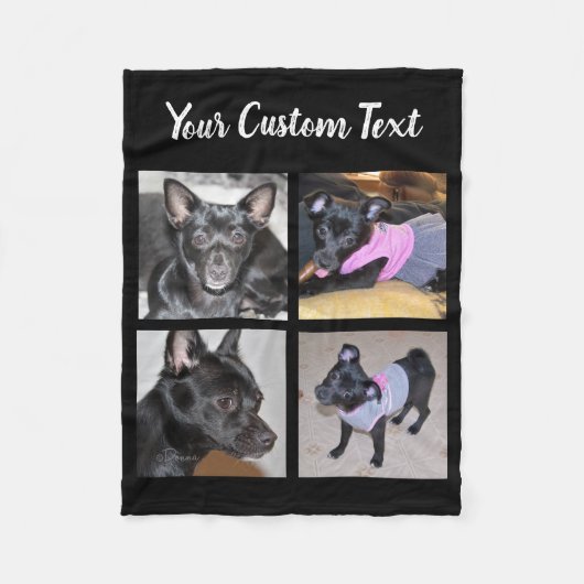 4フォトコラージュ|黒いフリース犬用毛布 フリースブランケット (正面)