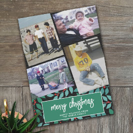 4フォトコラージュ – Merry Christmas Botanical Black シーズンカード