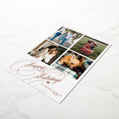 4フォトコラージュHappy Holidaysスクリプエレガントト 箔シーズンカード (回転した状態)