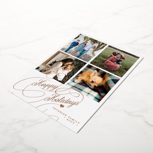 4フォトコラージュHappy Holidaysスクリプエレガントト 箔シーズンカード (回転した状態)