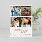 4フォトコラージュHappy Holidaysスクリプエレガントト 箔シーズンカード (立ち正面)