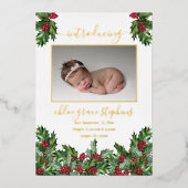 4フォトコラージュHollyベリー誕生のお知らせ 箔シーズンカード (正面)
