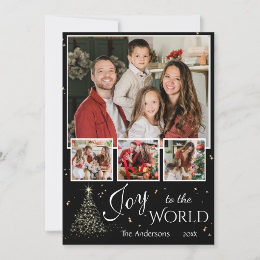 4フォトコラージュJoy to world black Christmas シーズンカード (正面)