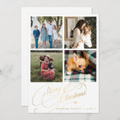 4フォトコラージュMerry Christmasスクリプエレガントト シーズンカード (正面/裏面)