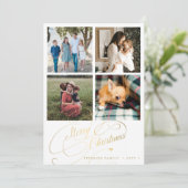 4フォトコラージュMerry Christmasスクリプエレガントト シーズンカード (スタンド正面)