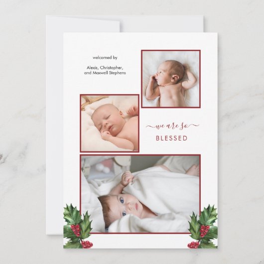 4フォトコラージョーホリー |ベリーガール誕生アナウンチ 案内状 (裏面)