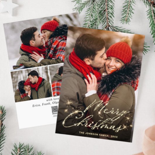 4フォトゴールデンモダンクリスマスグリーティング シーズンカード