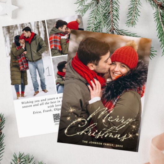 4フォトゴールデンモダンクリスマスグリーティング シーズンカード