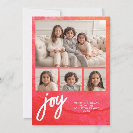 4フォトジョイメリークリスマスミニマル赤い水色 シーズンカード (正面)