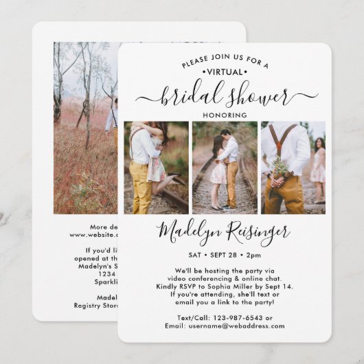 4フォトスクリプトバーチャル長距離ブライダルシャワー 招待状 (正面/裏面)