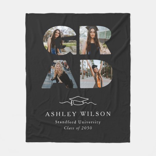 4フォトスクリプトブラック卒業 フリースブランケット (正面)