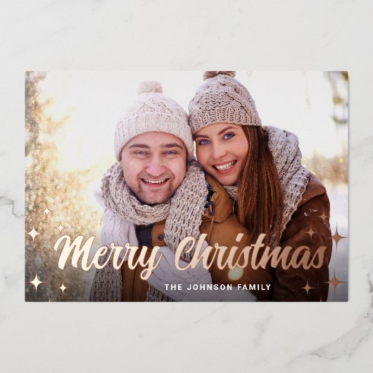 4フォトスパークルクリスマスグリーティングバラ金ゴールド 箔シーズンカード (正面)