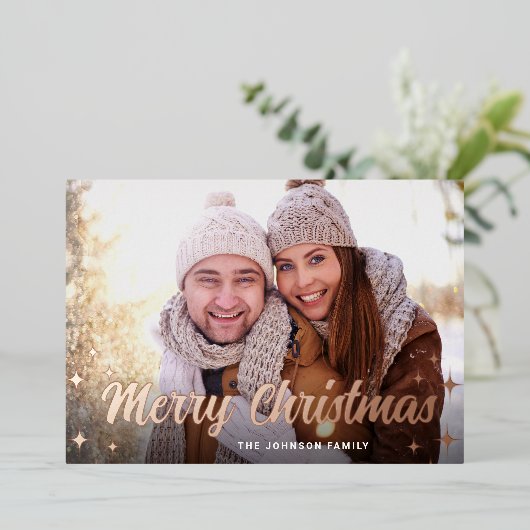 4フォトスパークルクリスマスグリーティングバラ金ゴールド 箔シーズンカード (立ち正面)