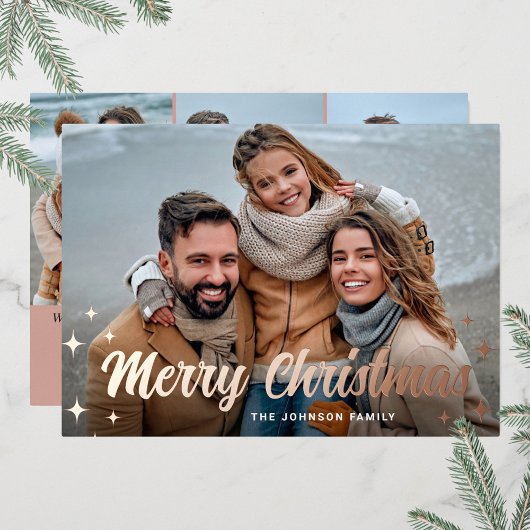 4フォトスパークルメリークリスマスグリーティングバラ 箔シーズンカード