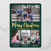 4フォトダークグリーンメリークリスマスコラージュモダン 箔シーズンカード (正面)