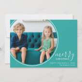 4フォトティール(緑がかった色)ブルー手書きメリークリスマス シーズンカード (正面)