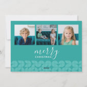 4フォトティール(緑がかった色)ブルー手書きメリークリスマス シーズンカード (裏面)