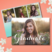 4フォトトレンディーティール（緑がかった色）ブルーシック卒業パーティー 招待状