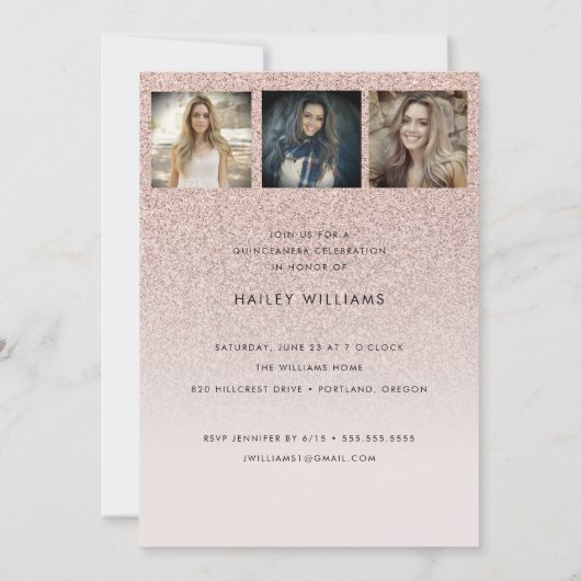 4フォトトレンディーピンクキンセニェラスイート15パーティー 招待状 (裏面)