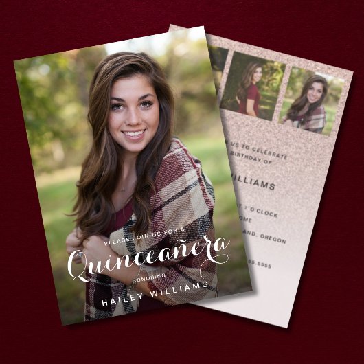 4フォトトレンディーピンクキンセニェラ誕生日パーティー 招待状