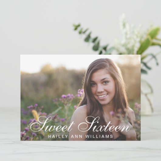 4フォトトレンディーピンクシック甘い16パーティー 招待状 (スタンド正面)