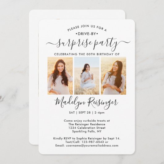 4フォトドライブバイサプライズバースデーパーティーパレード 招待状 (正面/裏面)