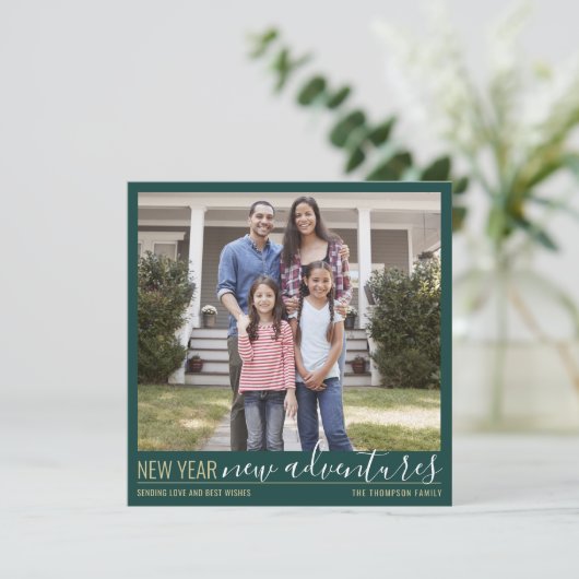 4フォトニューイヤー新しいアドベンチャーグリーンモダン金ゴールド シーズンカード (スタンド正面)