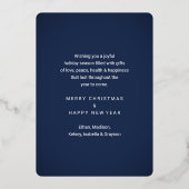 4フォトネイビーブルーメリークリスマスコラージュモダン 箔シーズンカード (裏面)