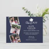 4フォトネイビーブルー卒業パーティー 招待状 (スタンド正面)