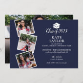 4フォトネイビーブルー卒業パーティー 招待状 (正面/裏面)