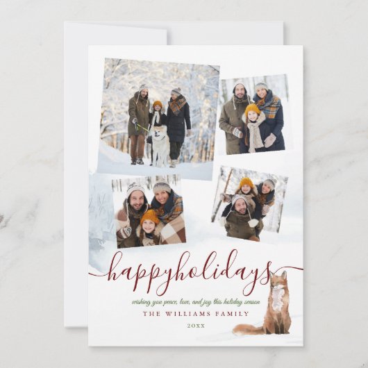 4フォトハッピーホリデイズウィンターキツネクリスマス シーズンカード (正面)