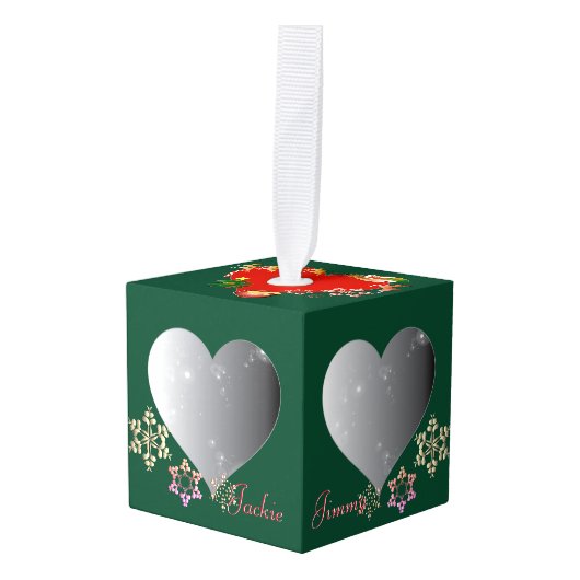 4フォトハートサンタのトナカイオーナメント キューブオーナメント (正面アングル)