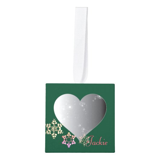 4フォトハートサンタのトナカイオーナメント キューブオーナメント (正面)