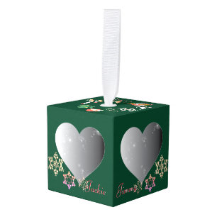 4フォトハートサンタのトナカイ キューブオーナメント