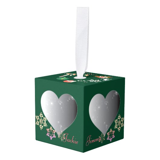 4フォトハートサンタのトナカイ キューブオーナメント (正面アングル)