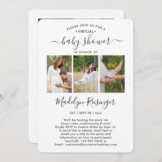 4フォトバーチャル長距離ベビーシャワー(郵便) 招待状 (正面/裏面)