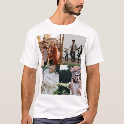 4フォトパーソナライズされたカスタムコラージュ Tシャツ (正面)