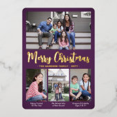 4フォトパープルメリークリスマスコラージュモダン 箔シーズンカード (正面)