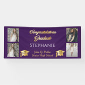 4フォトパープル金ゴールドおめでとう大学院名スクール 横断幕 (横)
