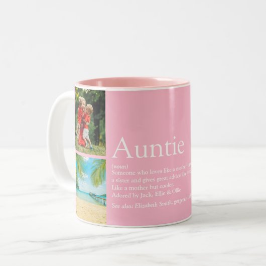 4フォトピガーリーックピ最高のックスおもしろい叔母の定義 ツートーンマグカップ (正面左)