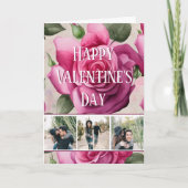 4フォトピンクのバラ愛フローラバレンタインデー シーズンカード (正面)
