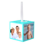 4フォトファミリーパーソナライズされたビーチクリスマス キューブオーナメント (裏面アングル)