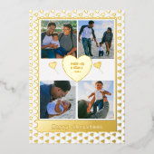 4フォトファミリー名金ゴールド赤いハートクリスマス 箔シーズンカード (正面)