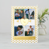 4フォトファミリー金ゴールド赤いハート詩バレンタイン 箔シーズンカード (立ち正面)